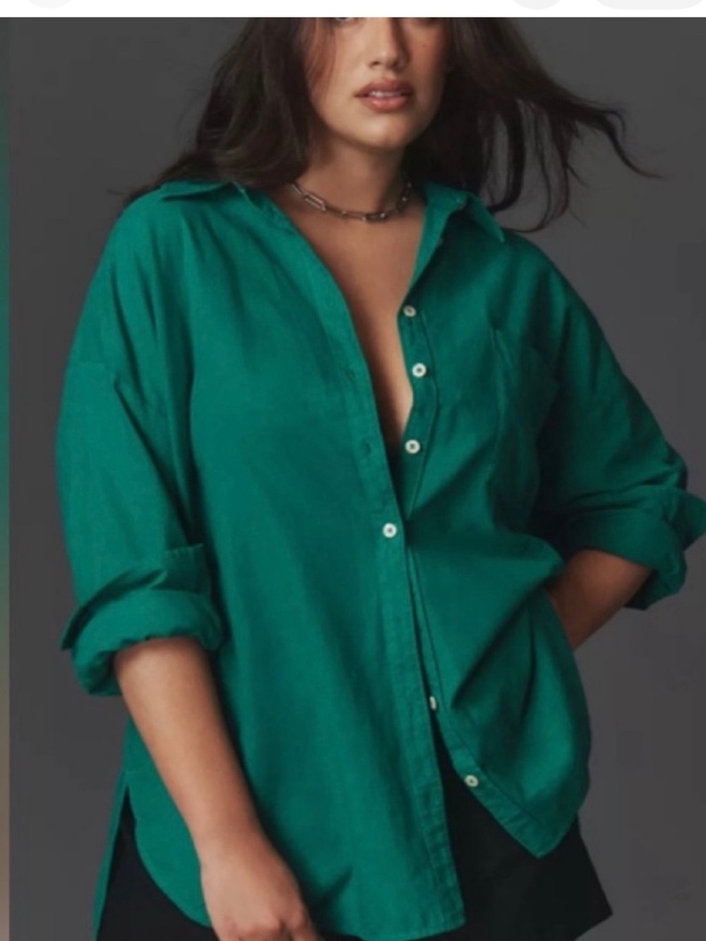 Maeve Dark Green Button-Down Shirt